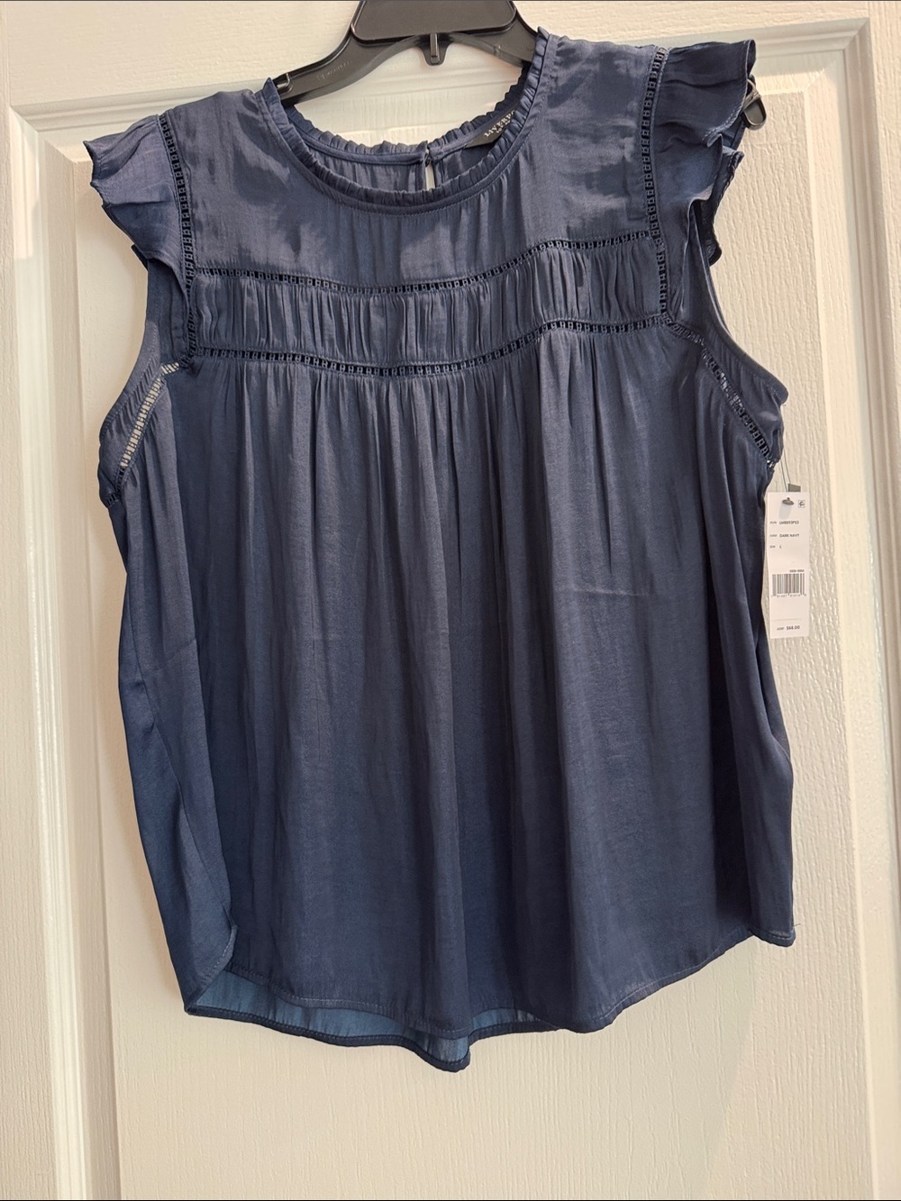 Liverpool Navy Sleeveless Ruffle Yoke Camisole